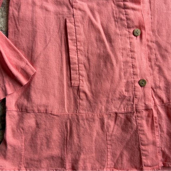 Simply Noelle Coral pink Button-up pockets linen long top Sz L/XL - Picture 3 of 9